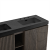 GALAN 60F" Smoked Oak Vanity Sink Close-Up, Matte Black Engineered Stone Integrated Basin with Pre-Drilled Faucet Holes